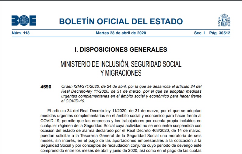 La Seguretat Social aprova una moratòria de les cotitzacions socials per a 12 sectors econòmics
