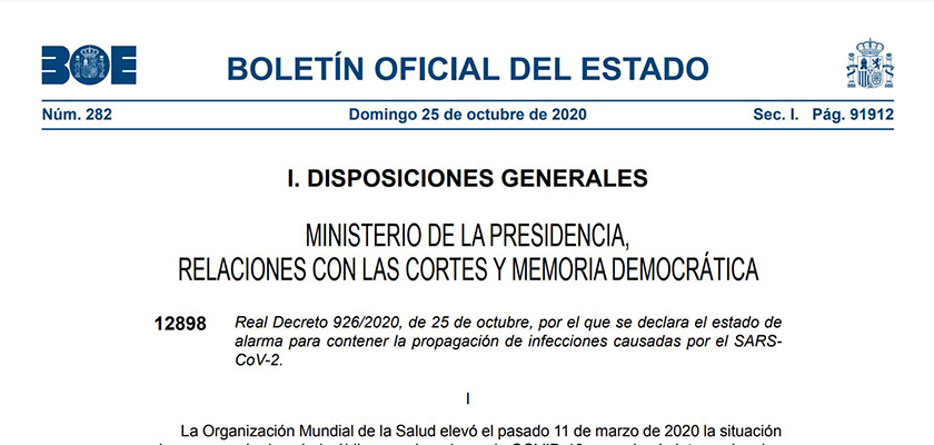El Govern espanyol decreta l'estat d'alarma fins al 9 de maig