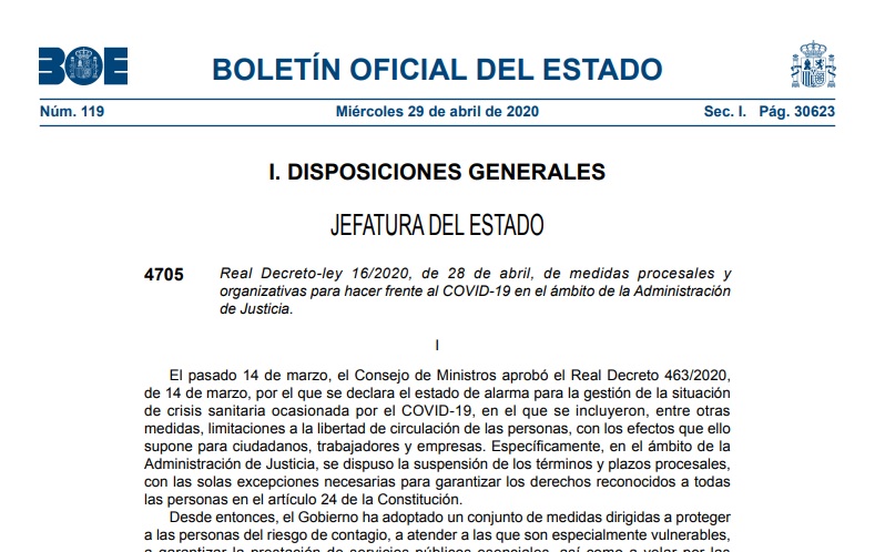Mesures de xoc en l’àmbit judicial del RDL 16/2020